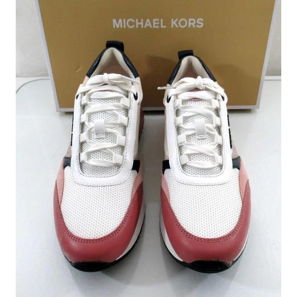 Michael Kors Allie Stride Trainer Lace Up Sneakers MK Logo Cream Multi
